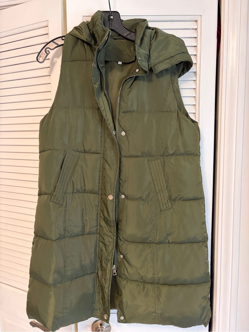 Women's Olive Green Puffer Vest with Hood